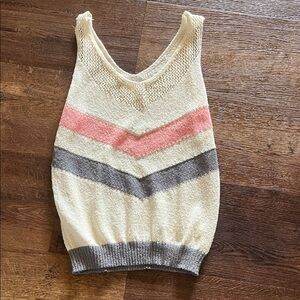 Striped Knit Sleeveless Top - Cream, Pink, and Gray